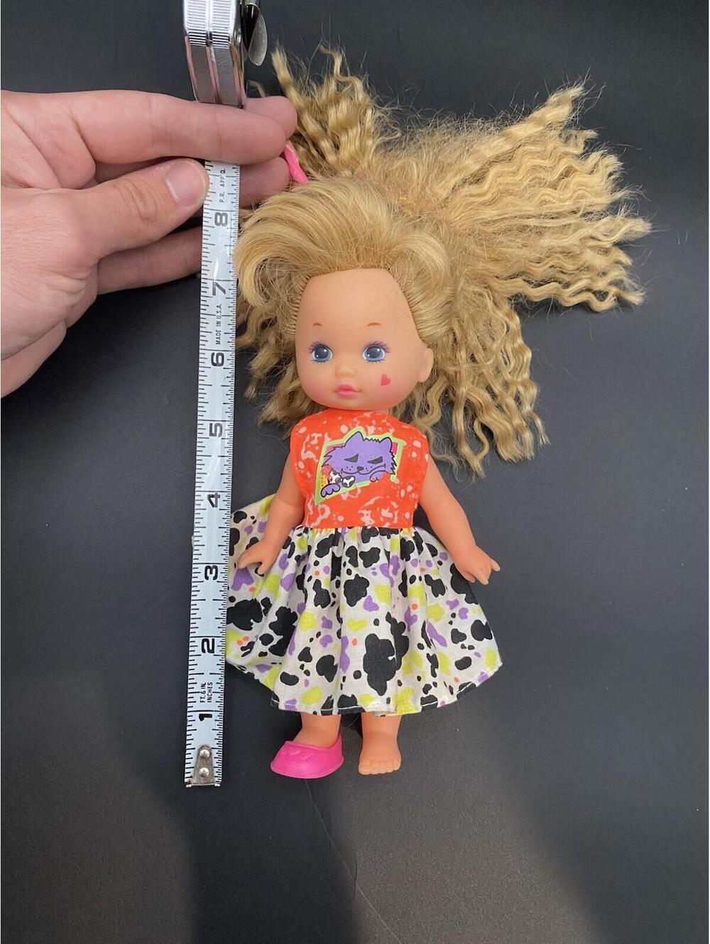 Wee Lil Miss Rock Star Doll w Retro Cat Outfit - 1990 Mattel - 7" - Missing Shoe - Picture 8 of 9